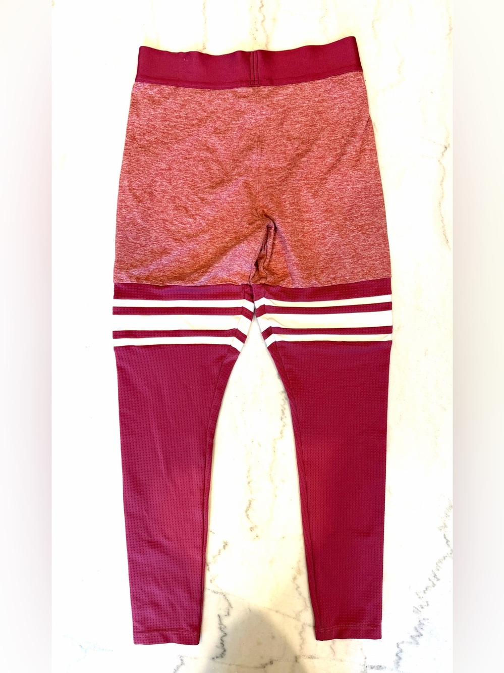 Bombshell Sportswear Maroon Athletic Leggings with White Stripe Accents
